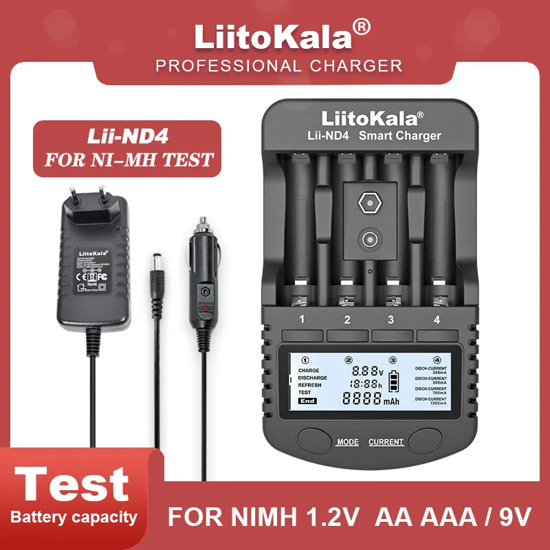 Аккумуляторная батарея LiitoKala Lii-ND4 NiMH/Cd AA AAA с ЖК-дисплеем и проверкой емкости аккумуляторов 9 В.
Аккумуляторная батарея LiitoKala Lii-ND4 NiMH/Cd AA AAA с ЖК-дисплеем и проверкой емкости аккумуляторов 9 В.
