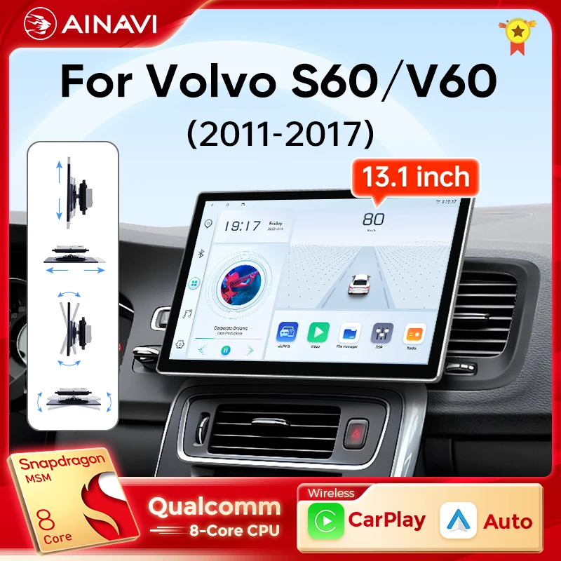 Ainavi 13 1-дюймовый для Volvo S60 S60L V60 2011 2013 2014 2015 2016 2017 автомобильный радиоприемник