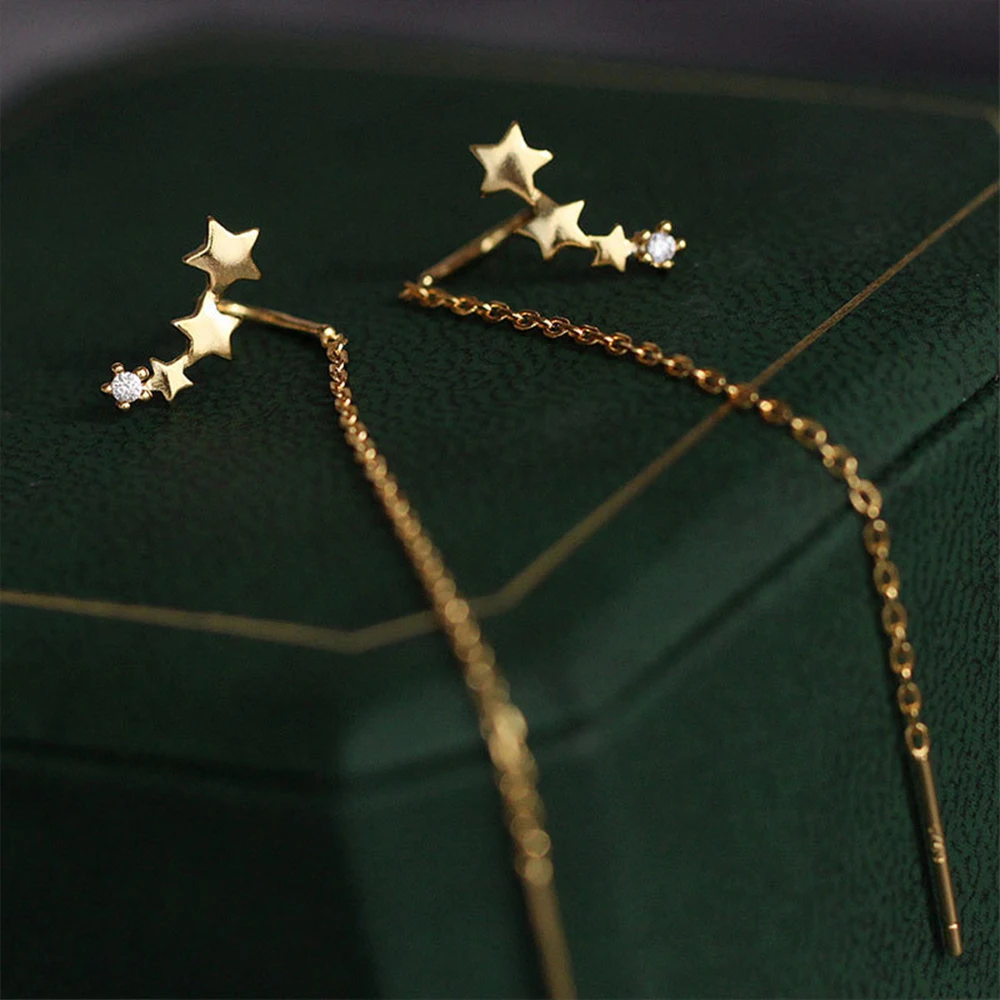 AIDE Real 925 Sterling Silver Shiny Stars Long Tassel Chain Zircon Piercing Stud Earrings for Women Wedding Jewelry Gift Brincos 
AIDE Real 925 Sterling Silver Shiny Stars Long Tassel Chain Zircon Piercing Stud Earrings for Women Wedding Jewelry Gift Brincos