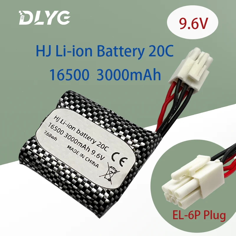 

DLYG-16500 9.6V 3000mAh Rechargeable Lithium Battery Pack S911 S912 9115 9116 for High Speed RC Car Ship Model EL-6P Plug