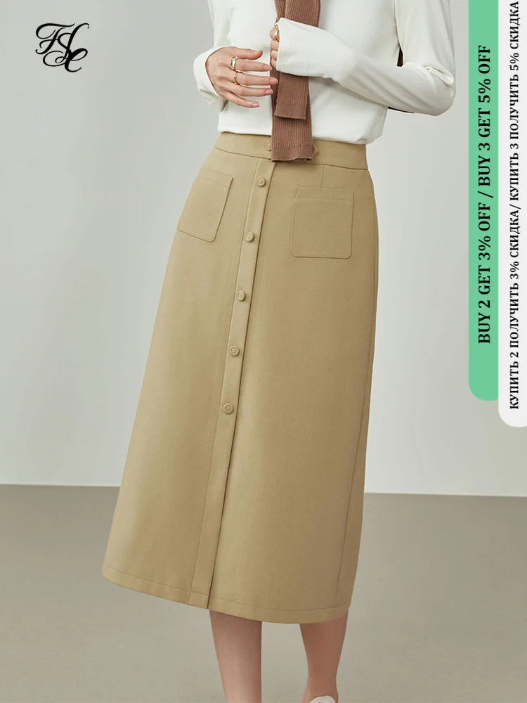 FSLE Women Winter Double-pocket Buttoned Straight Skirt Khaki High Waist All-match Commuter A-line Simple Mid-length Skirt
FSLE Women Winter Double-pocket Buttoned Straight Skirt Khaki High Waist All-match Commuter A-line Simple Mid-length Skirt