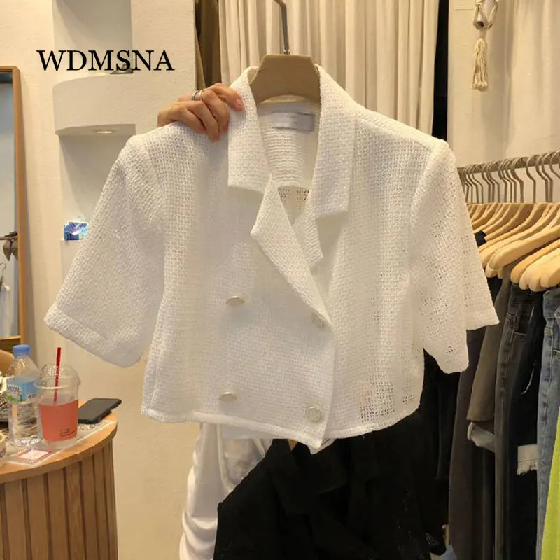 WDMSNA 2022 Summer New Fashion Blouse Women Korean Solid Color Lapel Blusas Double-breasted Hollow Out Short Sleeve Shirts
WDMSNA 2022 Summer New Fashion Blouse Women Korean Solid Color Lapel Blusas Double-breasted Hollow Out Short Sleeve Shirts