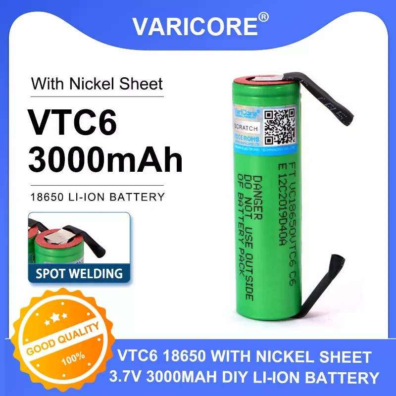 VariCore VTC6 3.7V 3000mAh 18650 Rechargeable Li-ion Battery 30A Discharge For VC18650VTC6 Batteries
VariCore VTC6 3.7V 3000mAh 18650 Rechargeable Li-ion Battery 30A Discharge For VC18650VTC6 Batteries