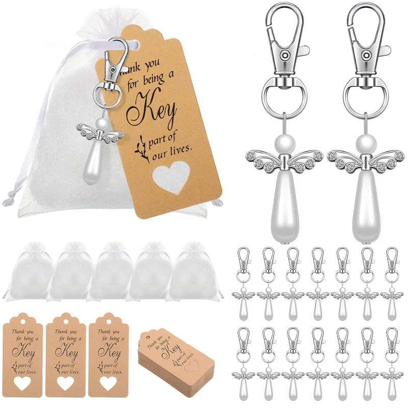 

20Pcs Thank You Gift Angel Keychains Wedding Favors Guardian Angel For Christening Baby Shower Birthday Giveaway