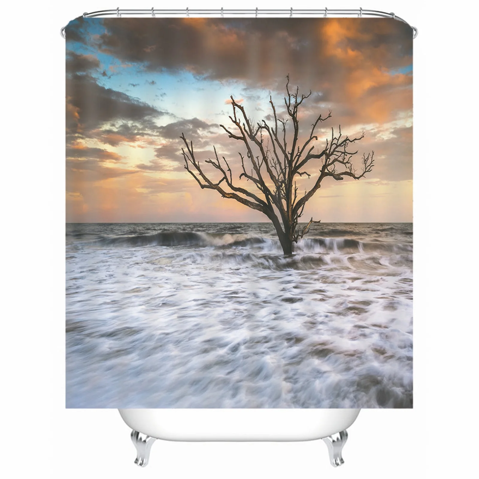 Japanese Shower Curtain Polyester Sea Wave Tree White Mold & Mildew Resistant Waterproofwith Rustproof Grommets Hooks 
Japanese Shower Curtain Polyester Sea Wave Tree White Mold & Mildew Resistant Waterproofwith Rustproof Grommets Hooks