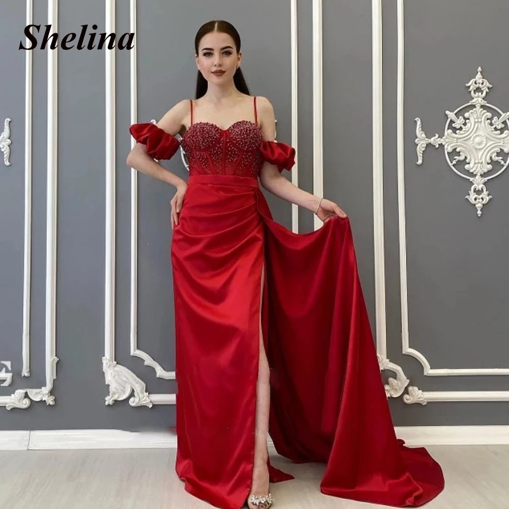 Exquisite Spaghetti Strap Satin Evening Gowns Sweetheart Slit Off Shoulder Sequins Prom Dresses Robes De Soirée Made To Order
Exquisite Spaghetti Strap Satin Evening Gowns Sweetheart Slit Off Shoulder Sequins Prom Dresses Robes De Soirée Made To Order
