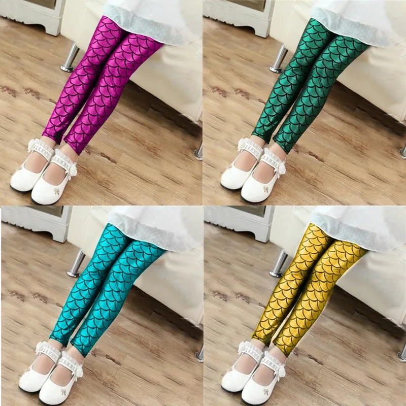 

2-11years Spring Trousers Slim Kids Girls Autumn Clothes Leggings Shiny Colorful Pants Pants Childrens