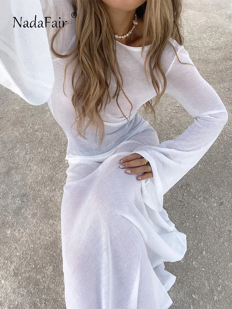Nadafair Mesh White Elegant Women Beach Long Dress Backless See Through Sexy Long Sleeve Spring Autumn Holiday Dresses 2023
Nadafair Mesh White Elegant Women Beach Long Dress Backless See Through Sexy Long Sleeve Spring Autumn Holiday Dresses 2023