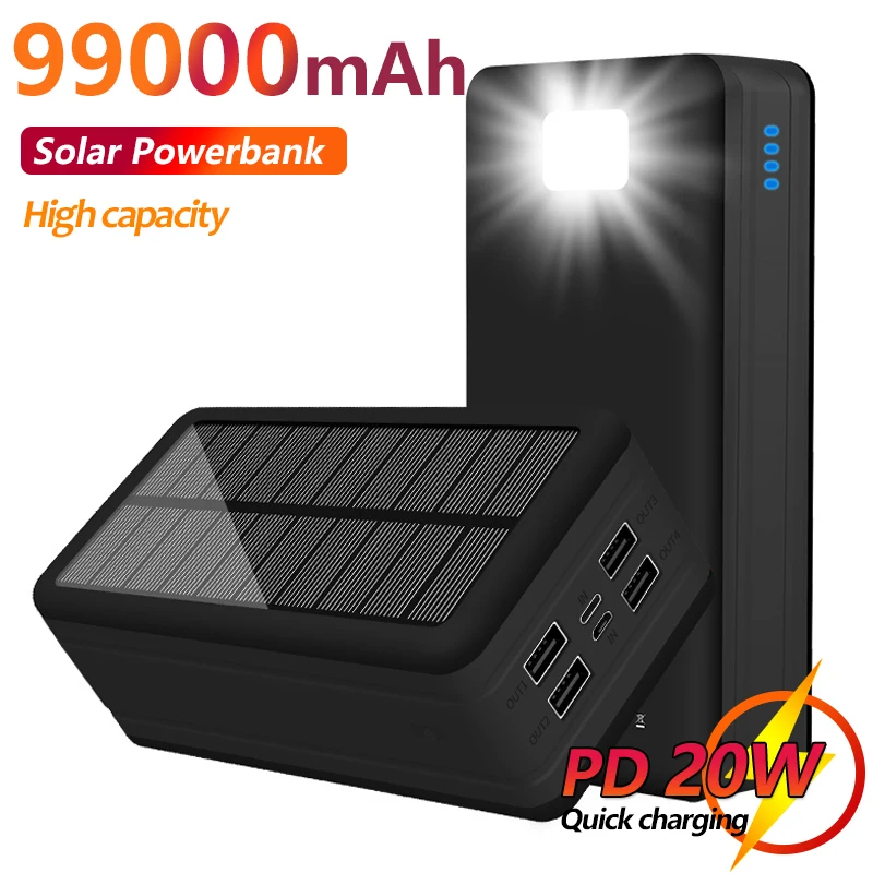 99000mAh Large Capacity Solar Power Bank with 4USB for Outdoor Trip Portable External Battery for IPhone Samsung Xiaomi
99000mAh Large Capacity Solar Power Bank with 4USB for Outdoor Trip Portable External Battery for IPhone Samsung Xiaomi