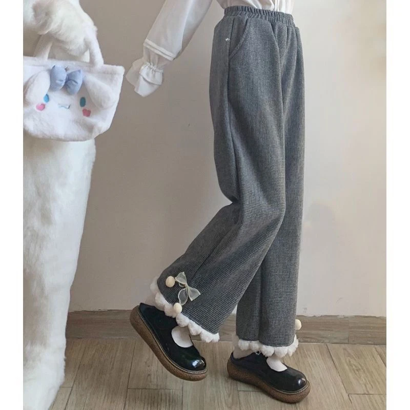 Gidyq Winter Women Wide Leg Pants Korean Fashion High Waist Thick Warm Loose Casual Pants Female Bow Raw Edge Straight Pants New
Gidyq Winter Women Wide Leg Pants Korean Fashion High Waist Thick Warm Loose Casual Pants Female Bow Raw Edge Straight Pants New