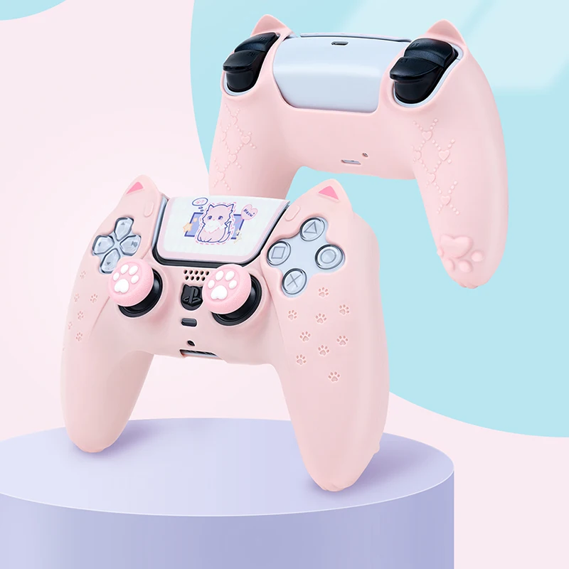 Kawaii Pink Silicone Soft Skin Cover For PS5 Controller Case Cat paw Thumb Grip Caps For Sony Playstation 5 Controllers
Kawaii Pink Silicone Soft Skin Cover For PS5 Controller Case Cat paw Thumb Grip Caps For Sony Playstation 5 Controllers