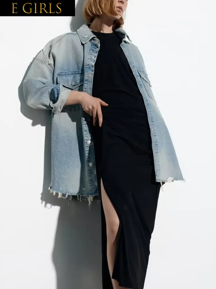 E GIRLS Spring Women Casual Long Sleeve Denim jacket Lapel single breasted manually worn Solid loose windproof jacket
E GIRLS Spring Women Casual Long Sleeve Denim jacket Lapel single breasted manually worn Solid loose windproof jacket