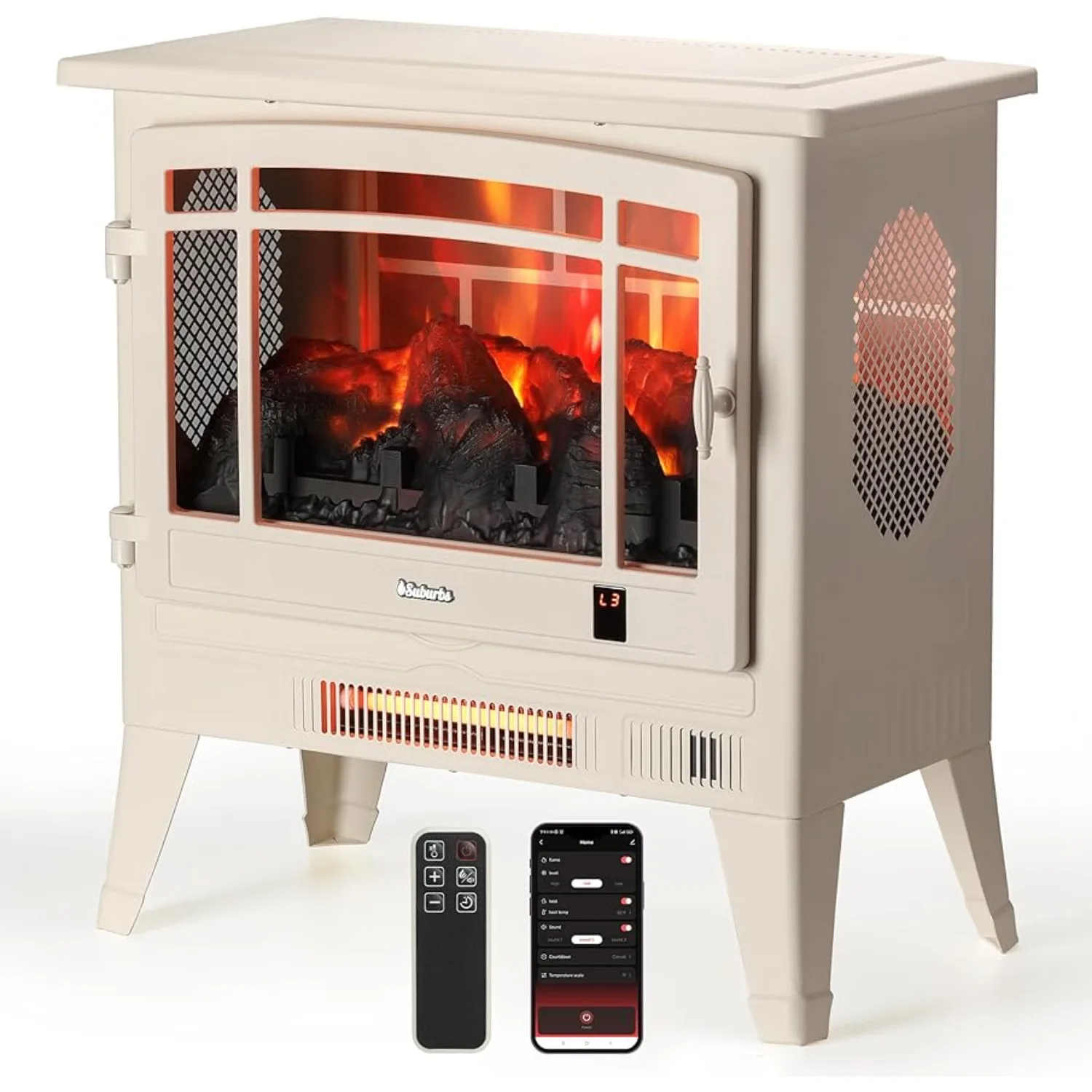 

25" Electric Fireplace Infrared Heater w/ Crackling Sound, Adjustable Flame Effects, Timer, Remote Control 1400W, Ivory