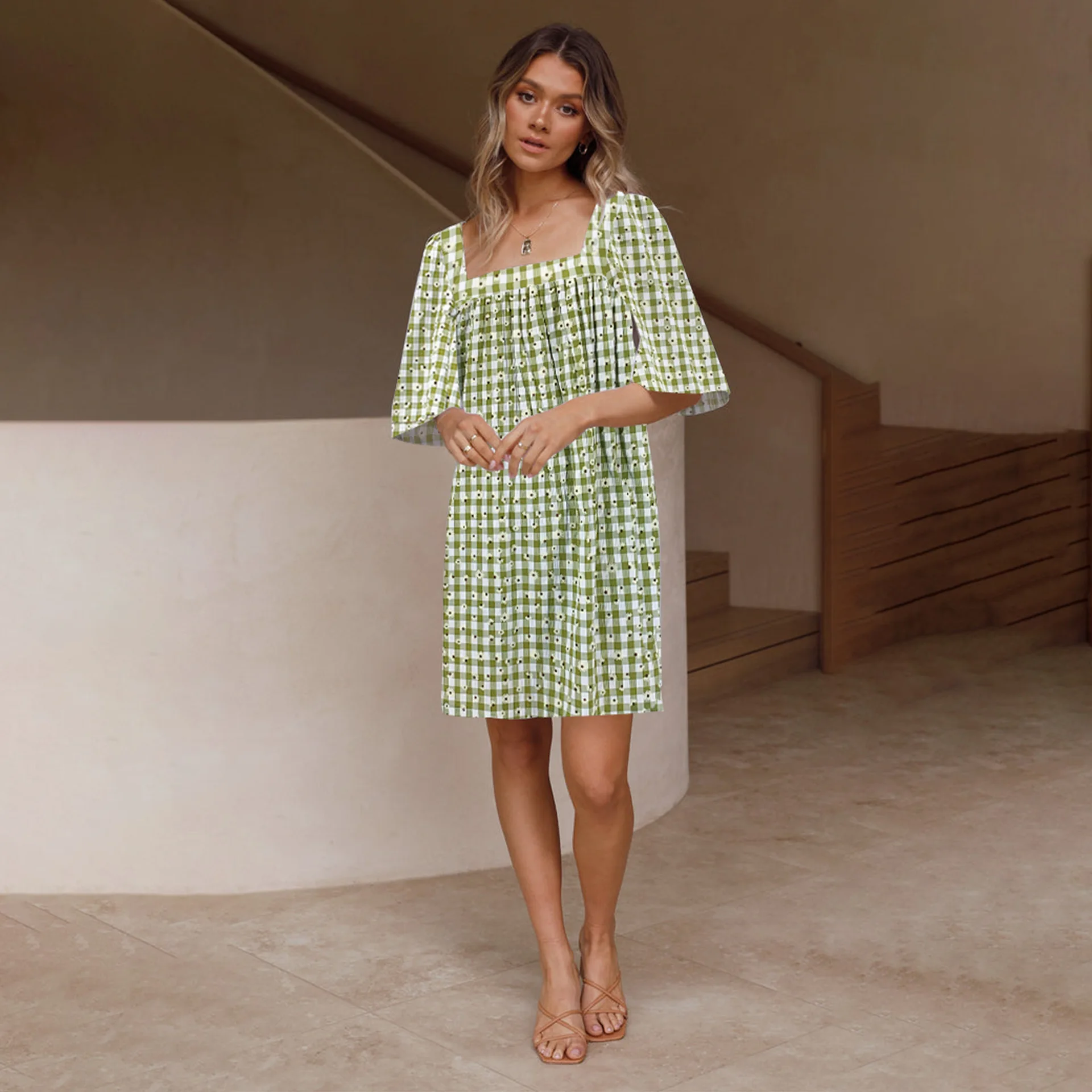 Vintage Square Neck Plaid Print Mini Dress Summer 2022 Elegant Short Sleeve Loose Dresses Streetwear Vestidos
Vintage Square Neck Plaid Print Mini Dress Summer 2022 Elegant Short Sleeve Loose Dresses Streetwear Vestidos