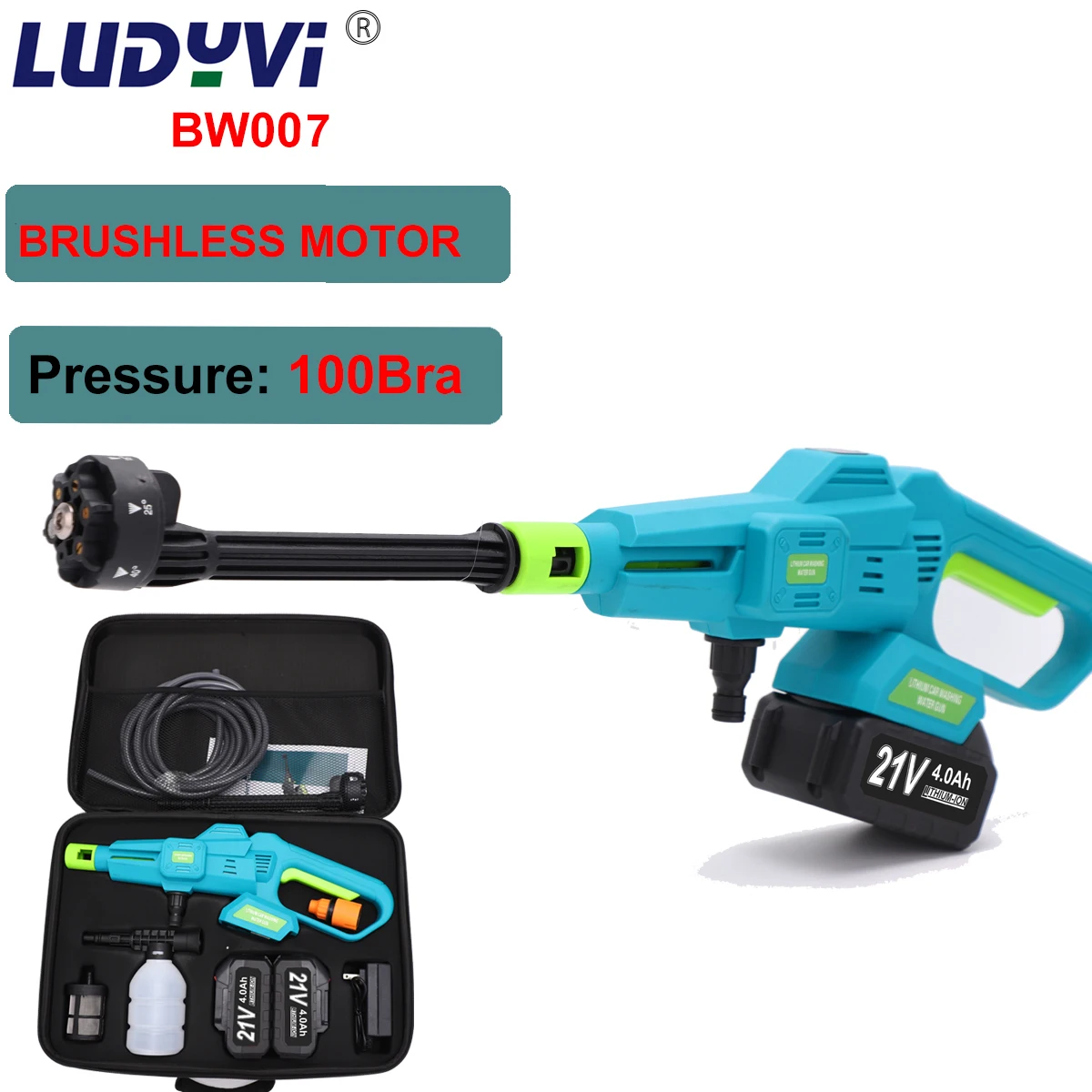 100Bar Brushless Electric High Pressure Cleaner Washer Spray Water Gun 21V 4.0A Battery Cordless Car Wash Gun Cleaning Machine
100Bar Brushless Electric High Pressure Cleaner Washer Spray Water Gun 21V 4.0A Battery Cordless Car Wash Gun Cleaning Machine