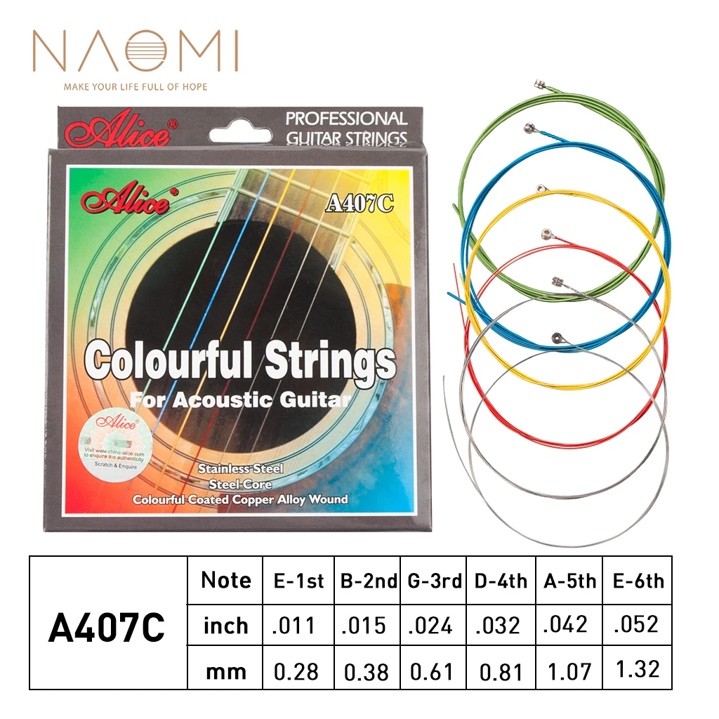 NAOMI Alice Acoustic Guitar Strings A407C Stainless Steel Core 6 Strings Colorful Coated Copper Alloy Wound 0.011-0.052 Inch
NAOMI Alice Acoustic Guitar Strings A407C Stainless Steel Core 6 Strings Colorful Coated Copper Alloy Wound 0.011-0.052 Inch