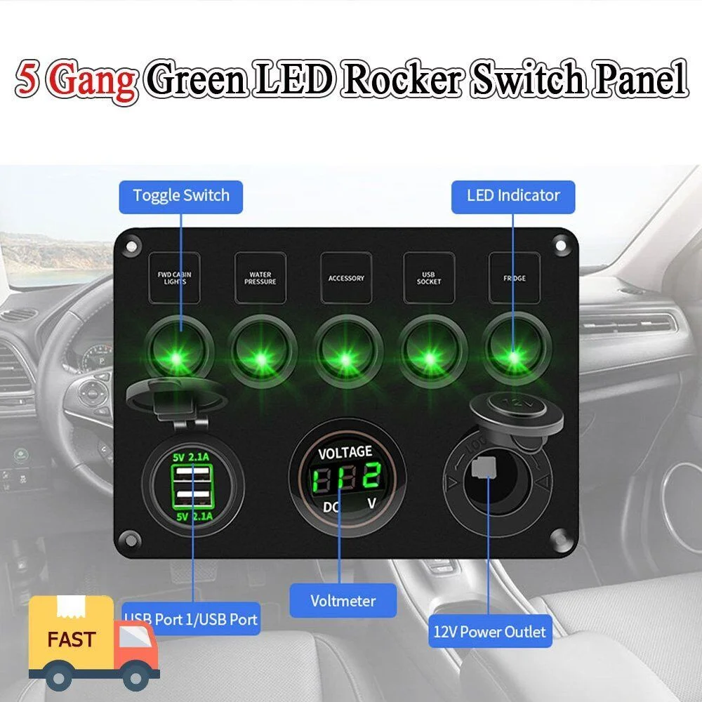 

5 Gang 8 Gang Button Rocker Toggle Switch Panel Usb Control For Car Truck Marine Boat RV ATV UTV Camper Caravan Circuit Breaker