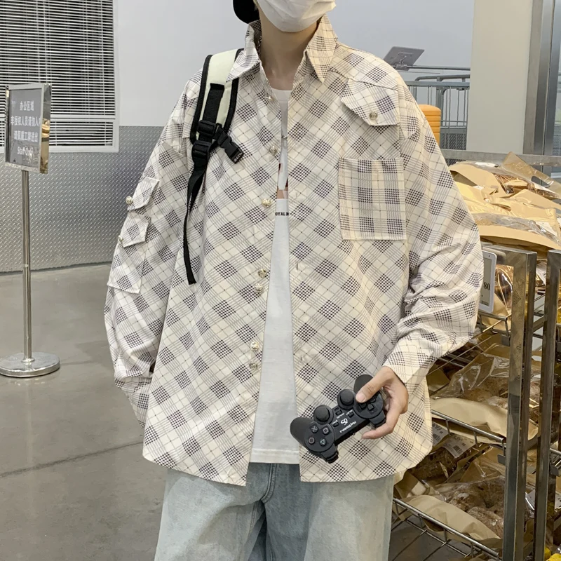 Клетчатая Рубашка с длинными рукавами, стильная Свободная Повседневная универсальная рубашка для студентов 
Клетчатая Рубашка с длинными рукавами, стильная Свободная Повседневная универсальная рубашка для студентов