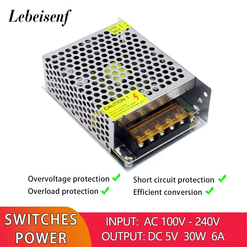100-240V AC to DC 5V 6A 30W Converter Switch Mode Power Supply LED Lighting Transformer Drive Adapter DC5V AC/DC-enclosed SMPS
100-240V AC to DC 5V 6A 30W Converter Switch Mode Power Supply LED Lighting Transformer Drive Adapter DC5V AC/DC-enclosed SMPS