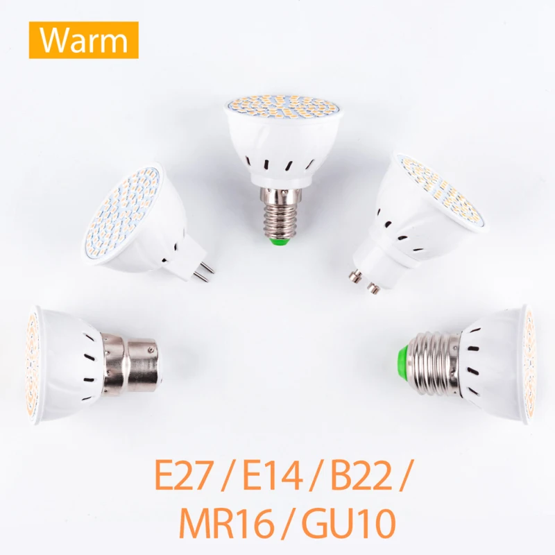 

GU10 LED E27 Spotlight Bulb E14 Lamp 48 60 80leds lampara 220V GU 10 bombillas led MR16 gu5.3 Lampada Spot light B22 5W 7W 9W