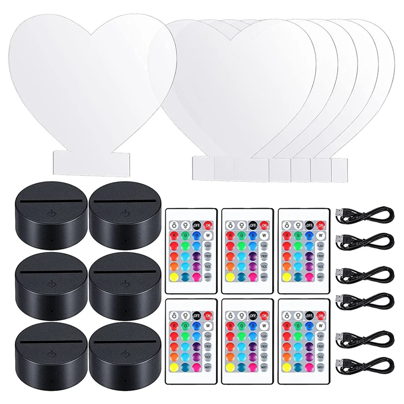 6 Sets 3D Night LED Light Lamp Bases Adjustable 16 Colors 4 Modes Acrylic Lamp Base For Restaurant Room (Heart Style)
6 Sets 3D Night LED Light Lamp Bases Adjustable 16 Colors 4 Modes Acrylic Lamp Base For Restaurant Room (Heart Style)