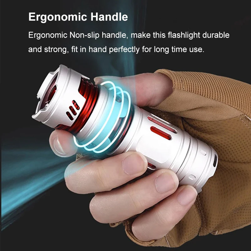 

Fingertip Rotating Torch Decompression Multi-function Light LED Flashlight Rechargeable Type-C USB XPG Lamp 3 Lighting Modes RED