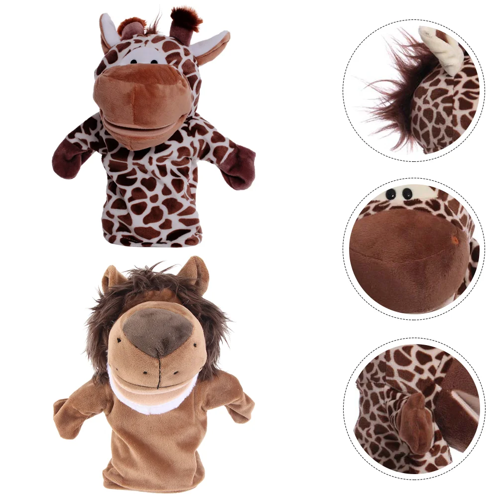 

2 Pcs Hand Puppet Children Toy Kids Themberchaud Plush Cartoon Animal Deer Interactive Cotton Lion