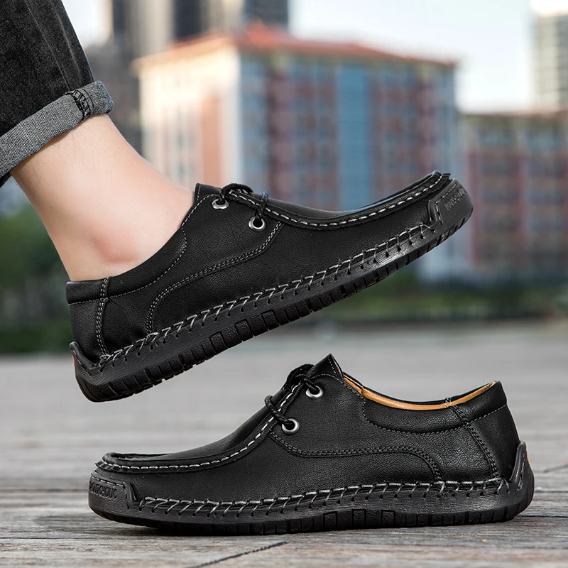 

Мужские повседневные туфли NewLeather 2023 года, роскошные Брендовые мужские лоферы, Мокасины, дышащие черные туфли для вождения без шнуровки, модели 38-47