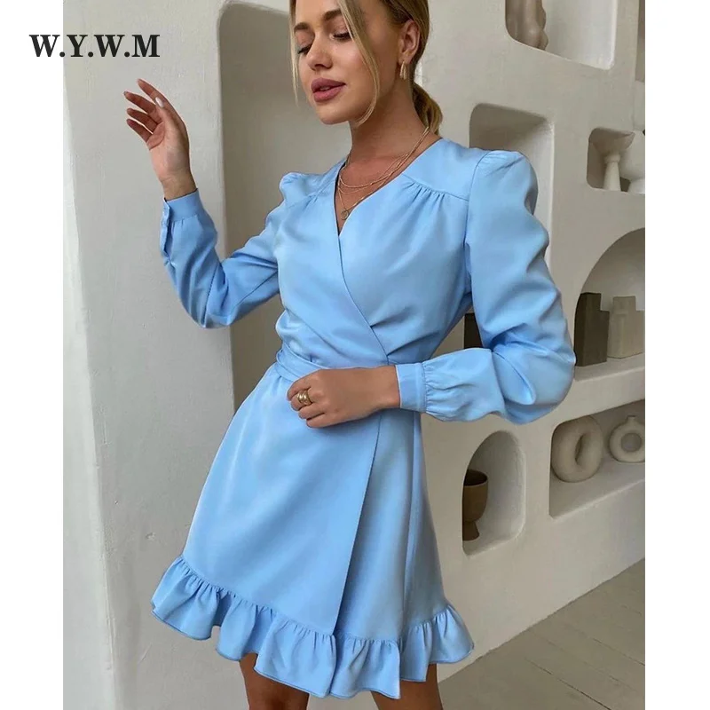 WYWM Leisure V Neck Long Sleeve Dress Women Summer Beam Waist Slimming A-line Dresses Lady Elegant Solid Vintage Flounced Dress
WYWM Leisure V Neck Long Sleeve Dress Women Summer Beam Waist Slimming A-line Dresses Lady Elegant Solid Vintage Flounced Dress