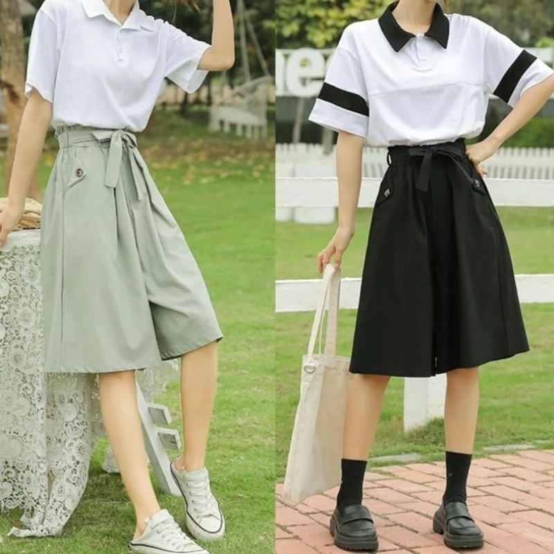 High Waist Shorts LOOSE Knee Length Fashion Shorts Sashes Black Skirt Pants Elastic Waist Casual Solid Shorts Summer New
High Waist Shorts LOOSE Knee Length Fashion Shorts Sashes Black Skirt Pants Elastic Waist Casual Solid Shorts Summer New