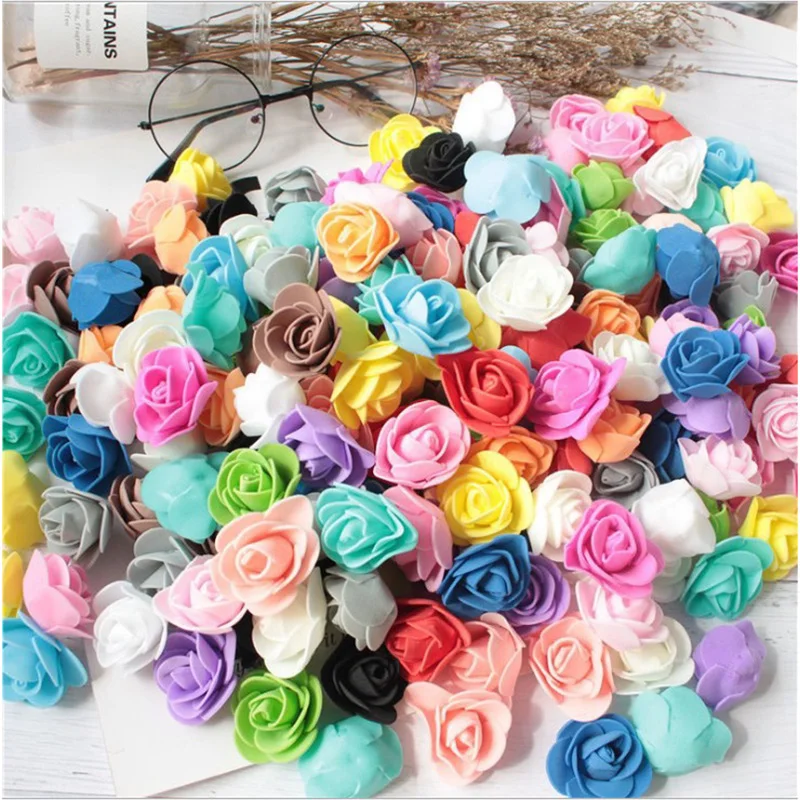 

50/100Pcs Mini Foam Rose Head Artificial Flower Teddy Bear Gift Diy for Home Decor Wedding Valentines Day Party Supplie