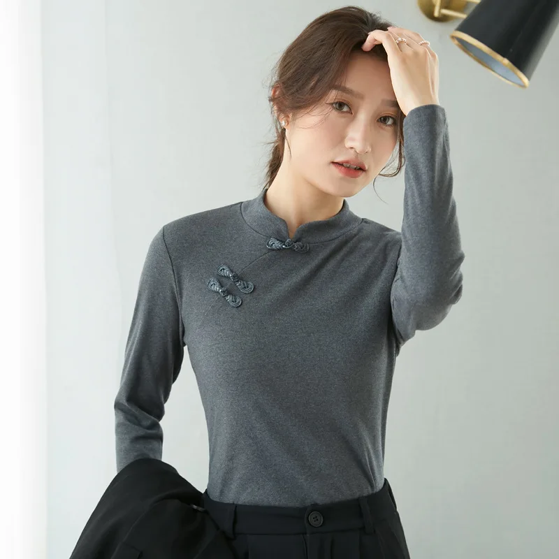 Tops Women Autumn Winter Fashion Solid Basic Button All-Match T-Shirts Female Stand Neck Skinny Long Sleeve T Shirt Tees Femme 
Tops Women Autumn Winter Fashion Solid Basic Button All-Match T-Shirts Female Stand Neck Skinny Long Sleeve T Shirt Tees Femme