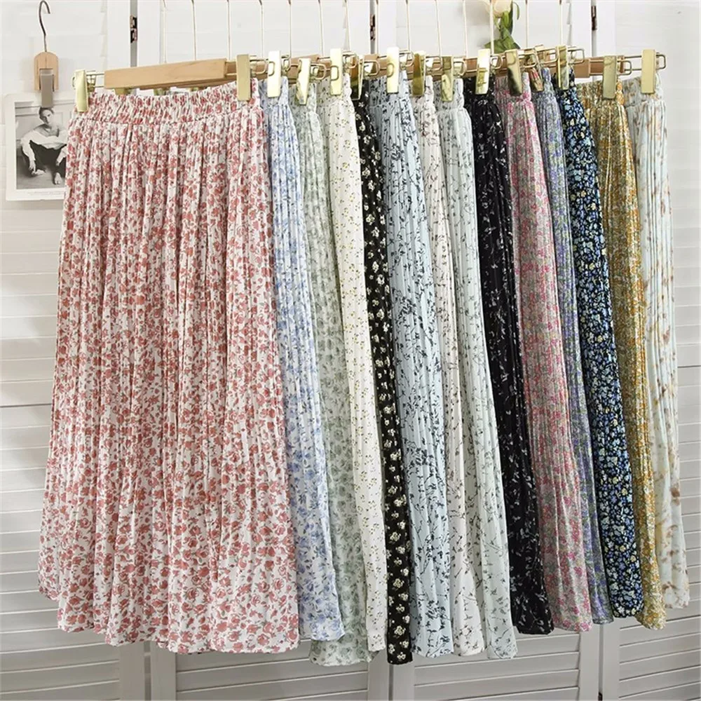 Summer Vintage Floral Print Chiffon Pleated Skirts Womens Elastic High Waist Casual Midi Skirt Office Ladies Clothes Long Jupe
Summer Vintage Floral Print Chiffon Pleated Skirts Womens Elastic High Waist Casual Midi Skirt Office Ladies Clothes Long Jupe