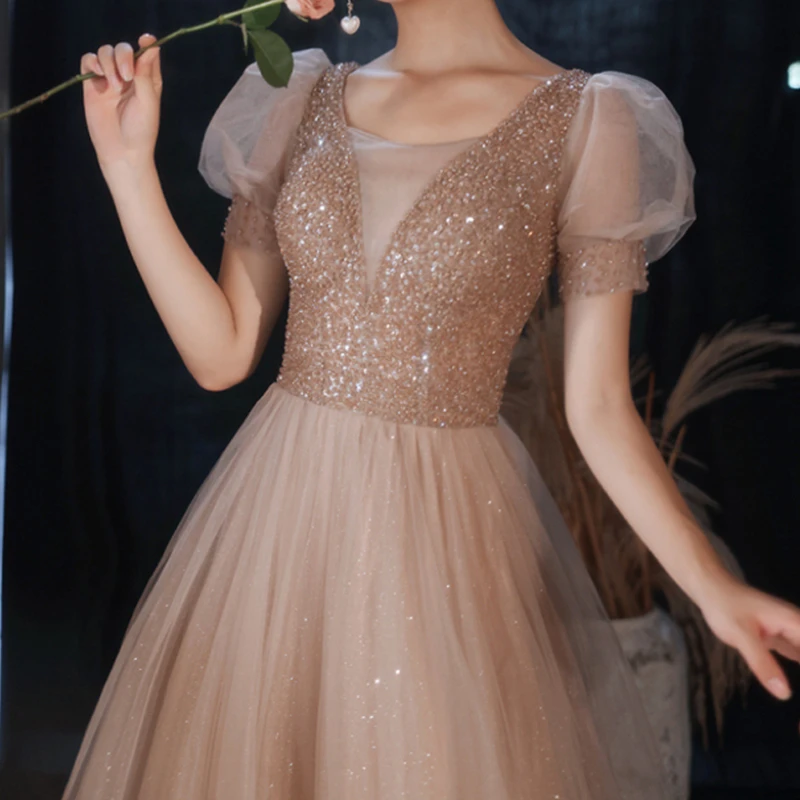 Shiny Champagne Prom Dress O Neck High-end Retro Puff Sleeve Beading Sequin A Line Luxury Evening Party Gowns Female Formal 2022
Shiny Champagne Prom Dress O Neck High-end Retro Puff Sleeve Beading Sequin A Line Luxury Evening Party Gowns Female Formal 2022