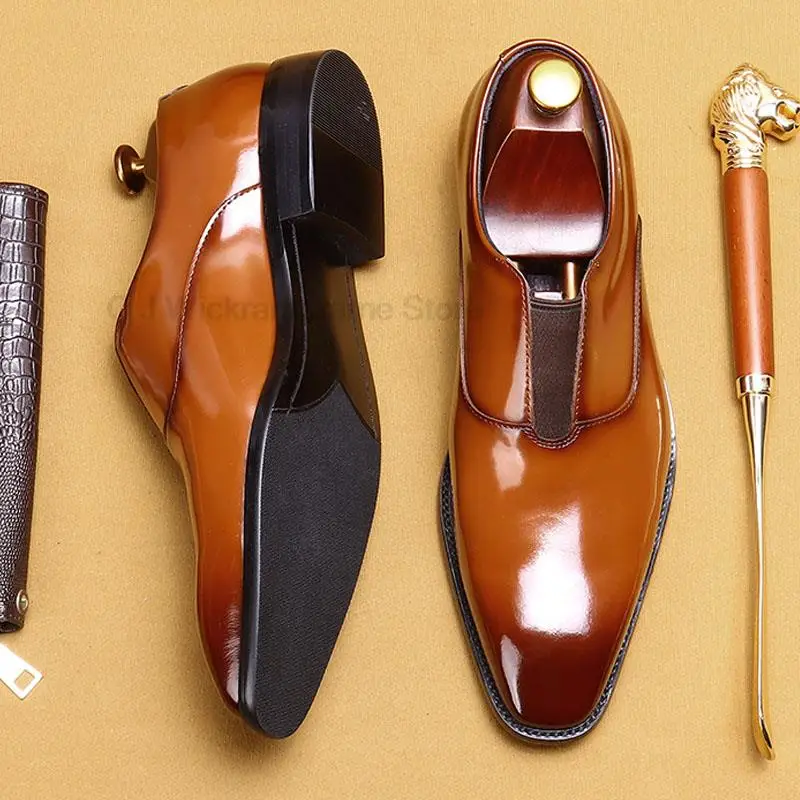 

Роскошные итальянские офисные мужские лоферы из натуральной кожи, элегантная Свадебная Повседневная Классическая обувь с острым носком, коричневые Черные слипоны, мужская обувь