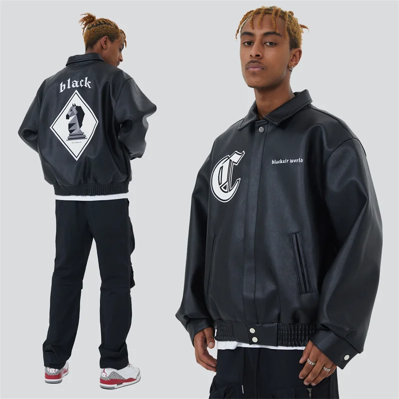 2022 PU Leather Jacket Letter Statue Horse Embroidery Bomber Baseball Jackets Vintage College Varsity Coats Male Streetwear
2022 PU Leather Jacket Letter Statue Horse Embroidery Bomber Baseball Jackets Vintage College Varsity Coats Male Streetwear