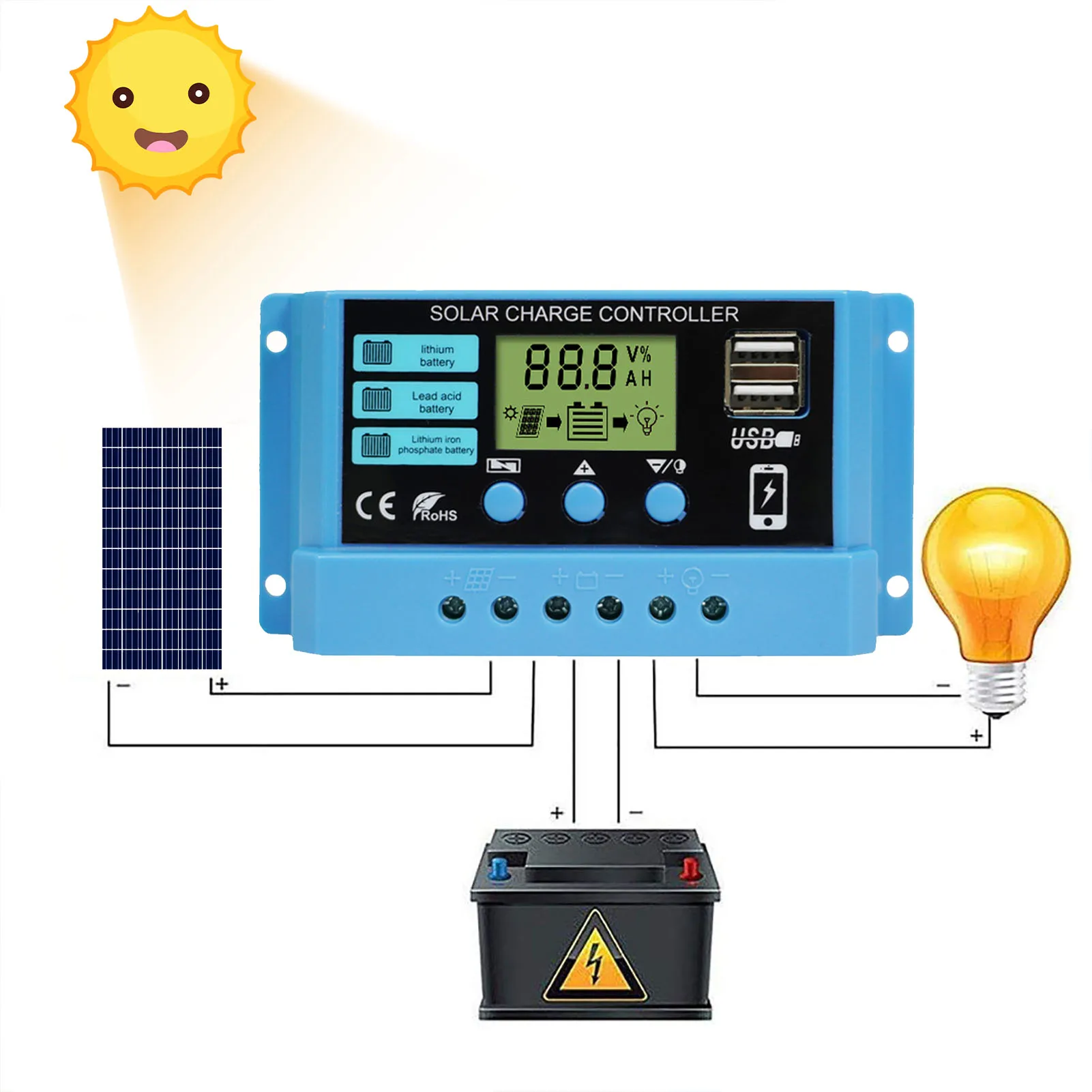 Solar Charge Controller PWM Automatic Solar Voltage Regulator With Adjustable LCD Display Automatic Solar Charge Controller
Solar Charge Controller PWM Automatic Solar Voltage Regulator With Adjustable LCD Display Automatic Solar Charge Controller