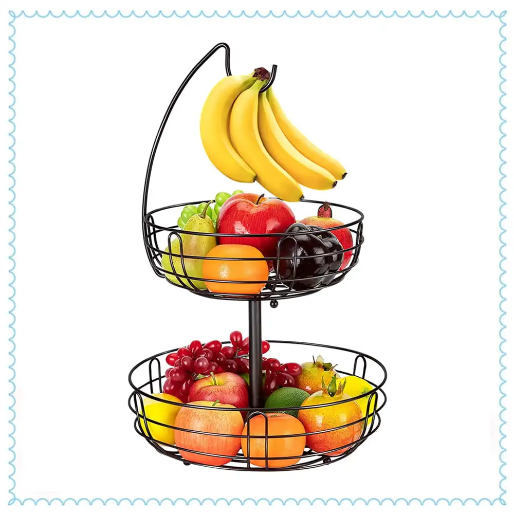 2 Tier Metal Fruit Vegetable Bowls with Banana Tree, Detachable Bowl for Kitchen Counter in Bronze
2 Tier Metal Fruit Vegetable Bowls with Banana Tree, Detachable Bowl for Kitchen Counter in Bronze
