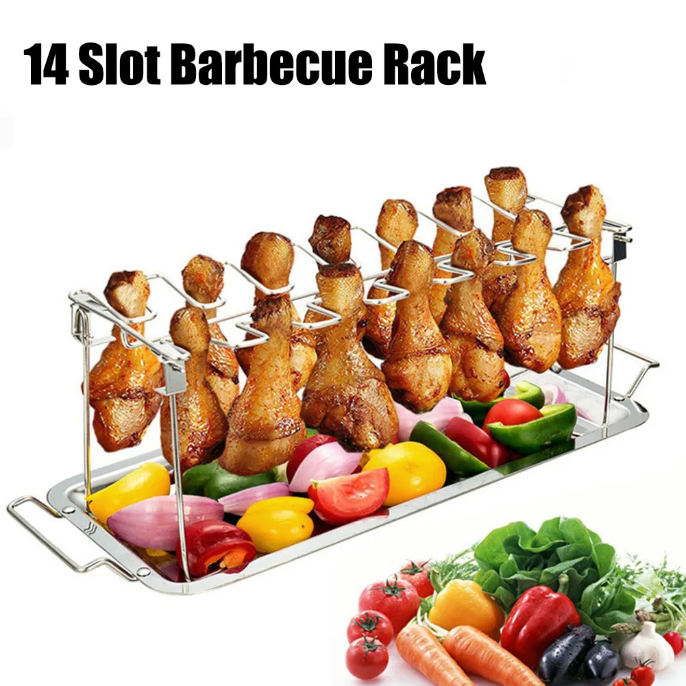 BBQ Beef Chicken Leg Wing Grill Rack Stainless Steel Folding Barbecue Drumstick Holder Roaster Stand With Drip Pan BBQ Tools
BBQ Beef Chicken Leg Wing Grill Rack Stainless Steel Folding Barbecue Drumstick Holder Roaster Stand With Drip Pan BBQ Tools