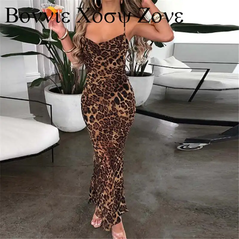 

Dress For Women 2022 Leopard Print Criss Cross Backless Bodycon Dress Vestidos Elegantes Para Mujer