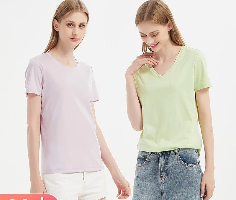 double-sided mercerized cotton t-shirt Women's spring and summer loose round neck V-neck pure cotton color short-sleeved t-shirt
double-sided mercerized cotton t-shirt Women's spring and summer loose round neck V-neck pure cotton color short-sleeved t-shirt
