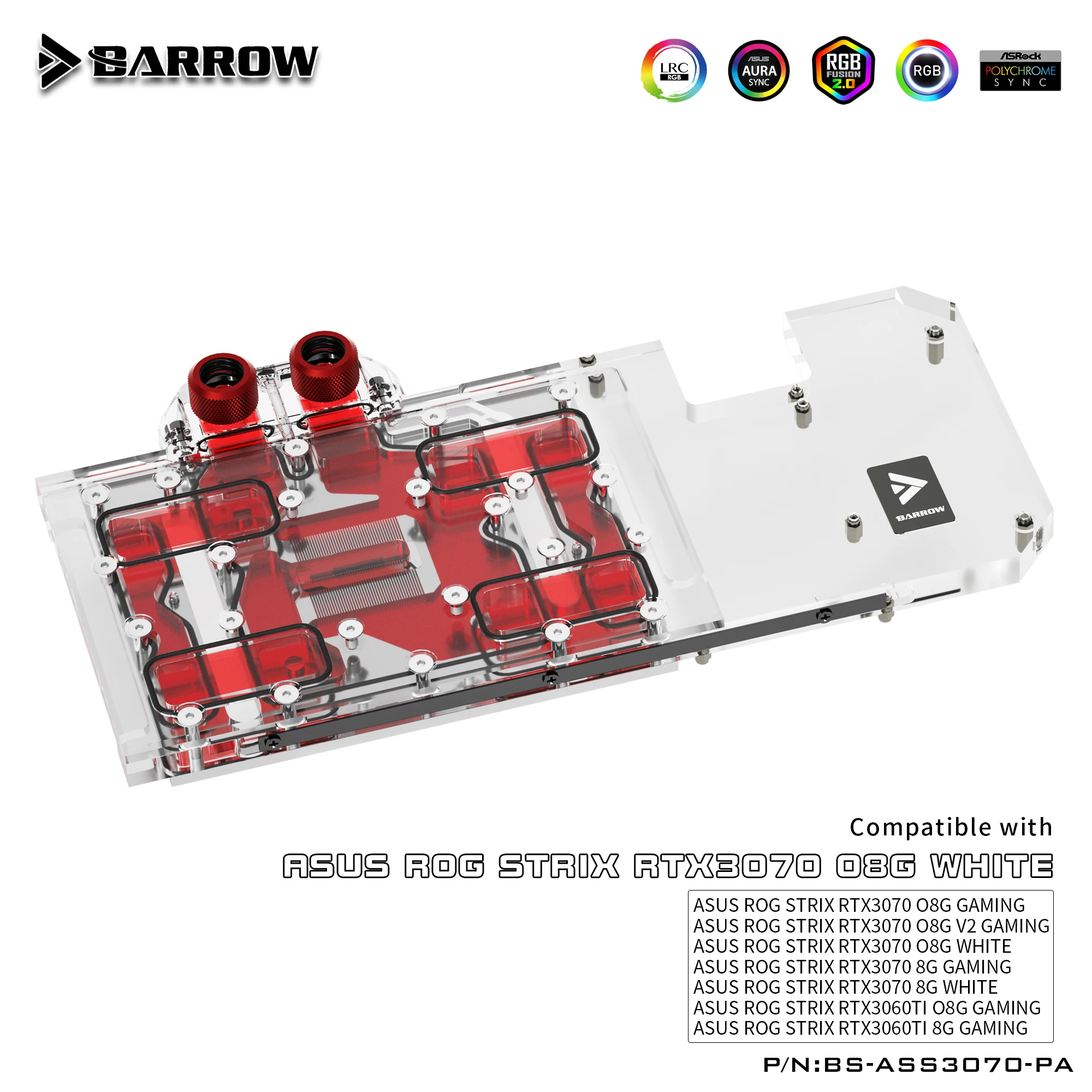BARROW Water Block use for ASUS ROG STRIX RTX 3060TI/RTX 3070 O8G V2 GAMING WHITE GPU Card full coverage 5V Header BS-ASS3070-PA
BARROW Water Block use for ASUS ROG STRIX RTX 3060TI/RTX 3070 O8G V2 GAMING WHITE GPU Card full coverage 5V Header BS-ASS3070-PA