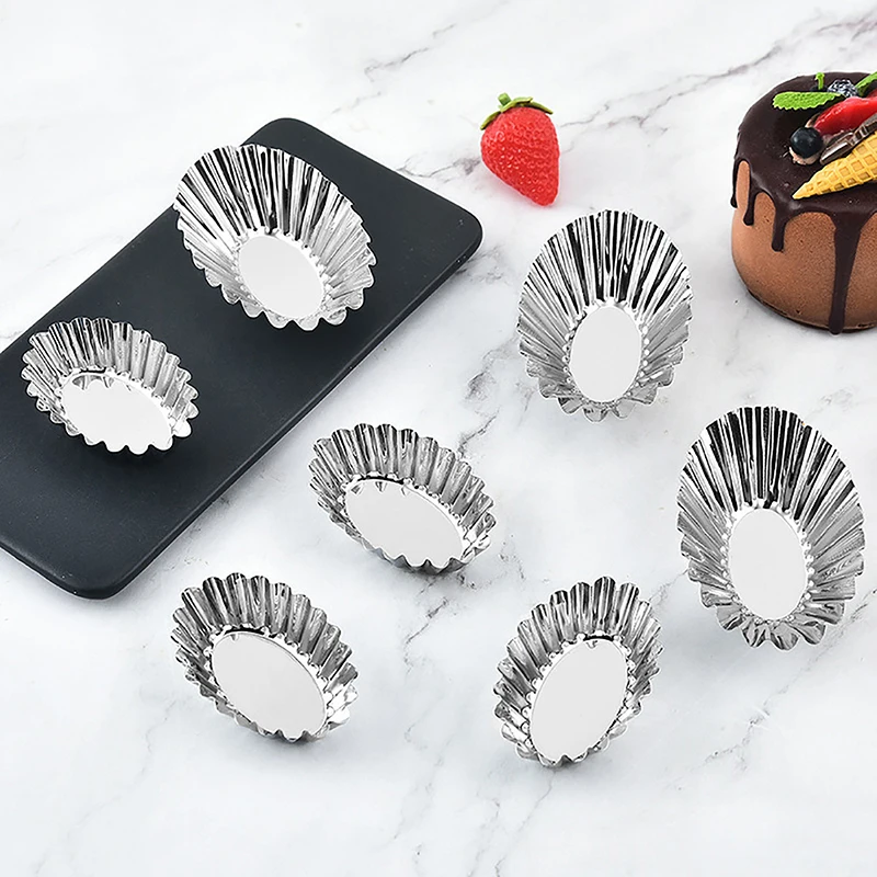 

5Pcs Reusable Egg Tart Mold Oval Cake Cup Stainless Steel Muffin Cupcake Mold DIY Baking Pudding Cookie Mold Pastry Tool