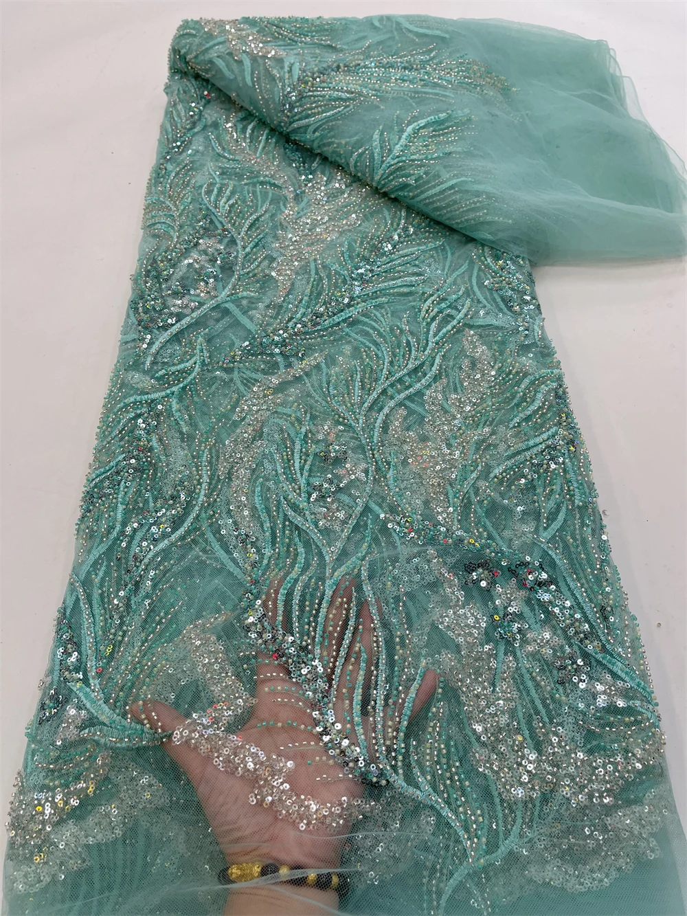 African Sequins Beads Lace Fabric 2023 French Tulle Lace Fabric Nigeria Beaded Embroidery Mesh For Party Wedding Dress PL122-2
African Sequins Beads Lace Fabric 2023 French Tulle Lace Fabric Nigeria Beaded Embroidery Mesh For Party Wedding Dress PL122-2