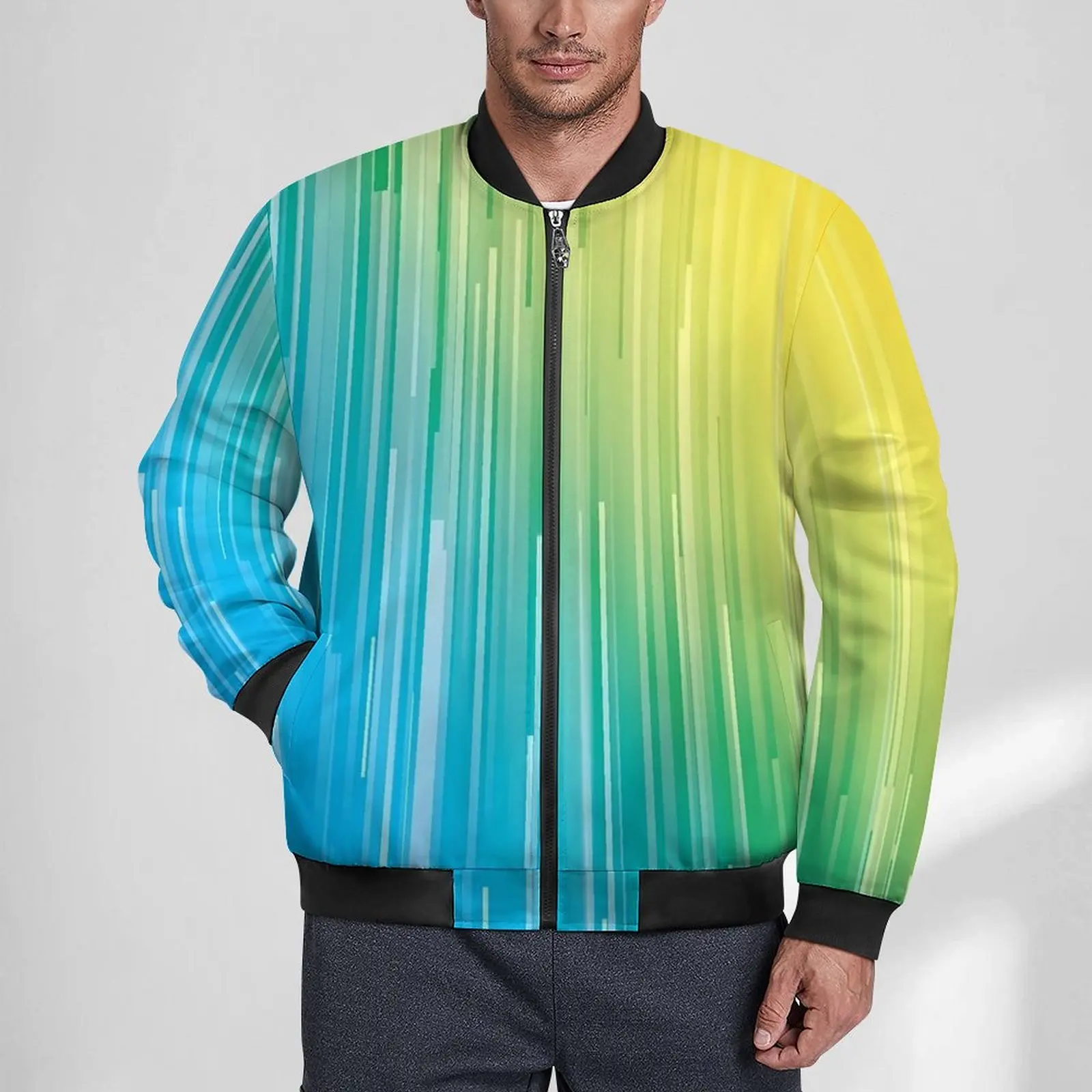 Rainbow Striped Casual Jackets Vertical Lines Zipper Windbreakers Male Graphic Coats Winter Modern Outerwear Jacket Plus Size
Rainbow Striped Casual Jackets Vertical Lines Zipper Windbreakers Male Graphic Coats Winter Modern Outerwear Jacket Plus Size