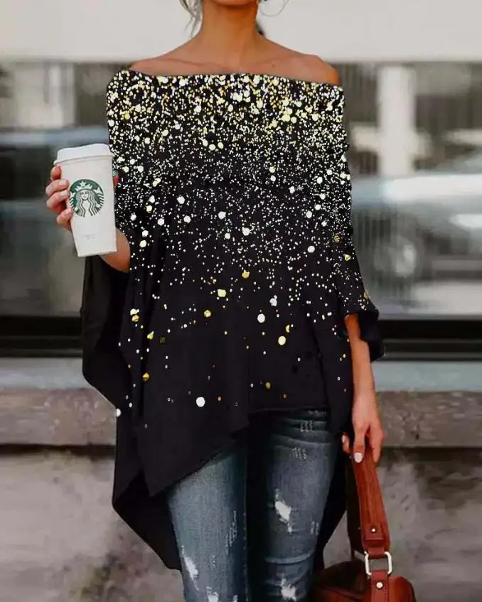 New Women's Shirt Straight Neck Open Back Print Off Shoulder Asymmetrical High Low Hem Top T-Shirt
New Women's Shirt Straight Neck Open Back Print Off Shoulder Asymmetrical High Low Hem Top T-Shirt