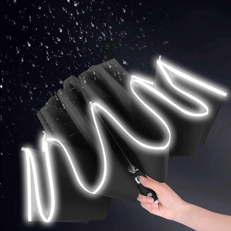 Automatic Umbrella With Reflective Stripe Reverse LED Light Umbrella Three Folding Inverted 10 Ribs For Businiess
Automatic Umbrella With Reflective Stripe Reverse LED Light Umbrella Three Folding Inverted 10 Ribs For Businiess