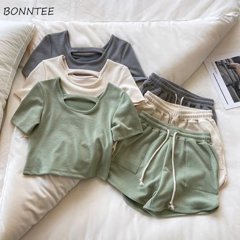 Sets Women Summer Tops Cropped Hollow Out Design Solid Stylish Sexy Shorts Drawstring Popular Chic Korean Style 6-colors Fashion
Sets Women Summer Tops Cropped Hollow Out Design Solid Stylish Sexy Shorts Drawstring Popular Chic Korean Style 6-colors Fashion