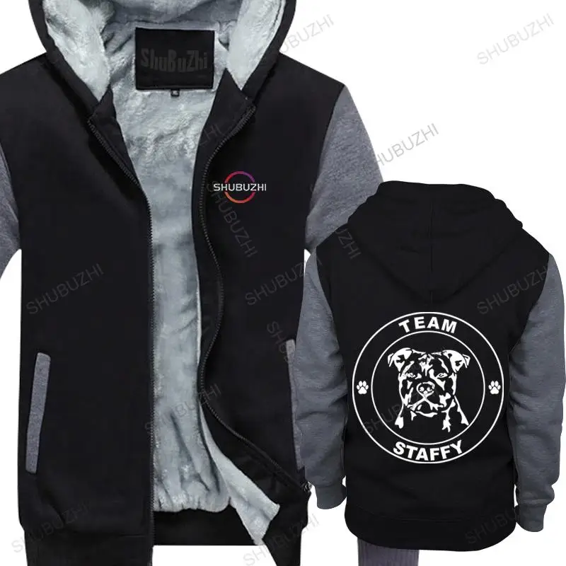 Мужская осенне-зимняя толстовка новая теплая с толстым капюшоном Homme "Team Staffy"