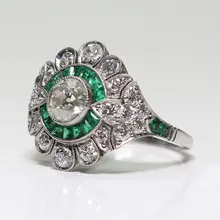 DIWENFU Pure S925 Sterling Silver Color Natural Emerald Gemstone Ring Women Silver 925 Jewelry Cushion Zirconia Garnet Bizuteria
